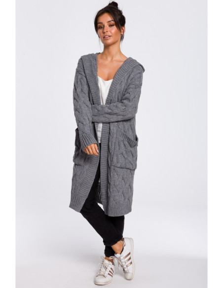 BK033 Ilgas pintas megztinis - pilkas