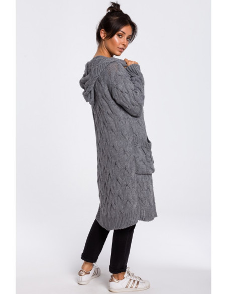 BK033 Ilgas pintas megztinis - pilkas