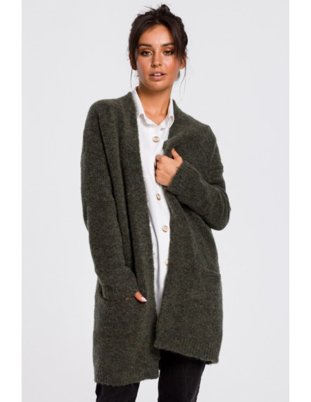 BK034 Paprastas megztinis su kišenėmis - žalias