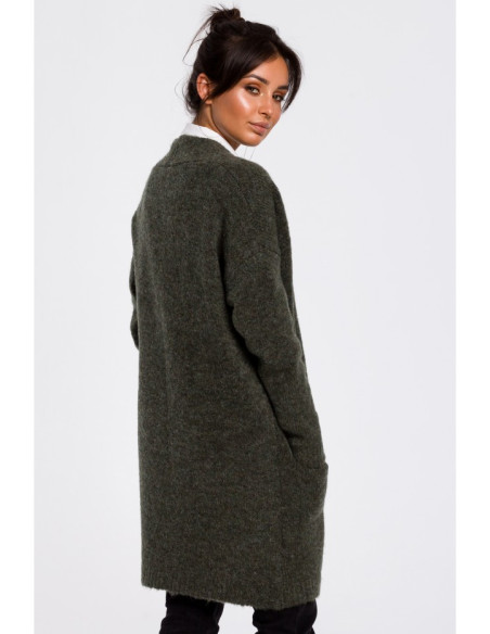 BK034 Paprastas megztinis su kišenėmis - žalias