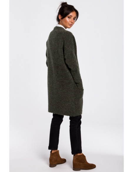 BK034 Paprastas megztinis su kišenėmis - žalias