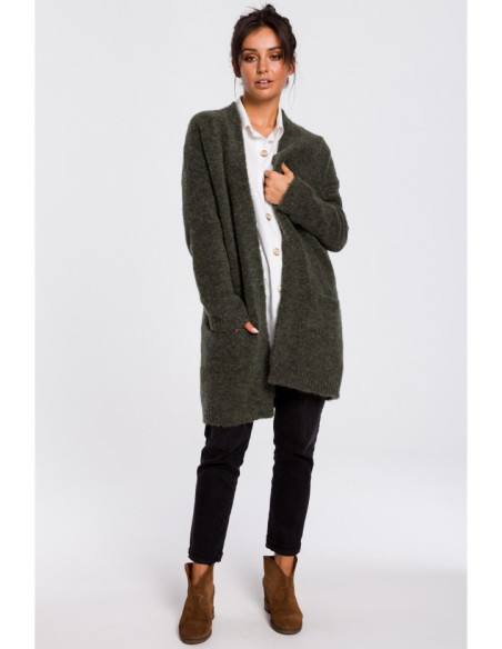 BK034 Paprastas megztinis su kišenėmis - žalias