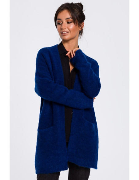 BK034 Paprastas megztinis su kišenėmis - safyrinis