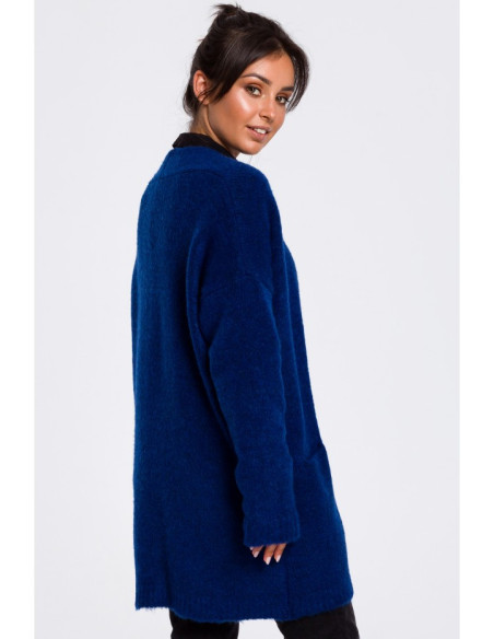 BK034 Paprastas megztinis su kišenėmis - safyrinis