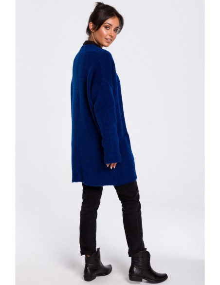 BK034 Paprastas megztinis su kišenėmis - safyrinis