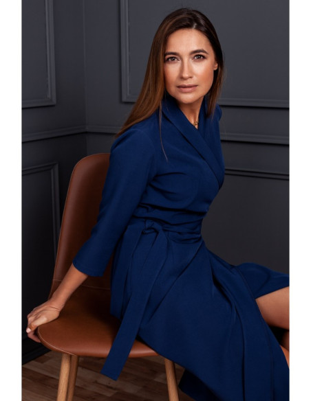 S175 Vokinė suknelė su diržu - tamsiai mėlyna