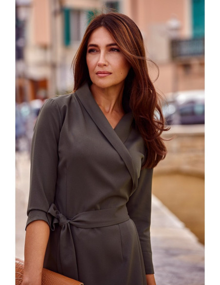 S175 Vokinė suknelė su juosmens diržu - chaki spalvos