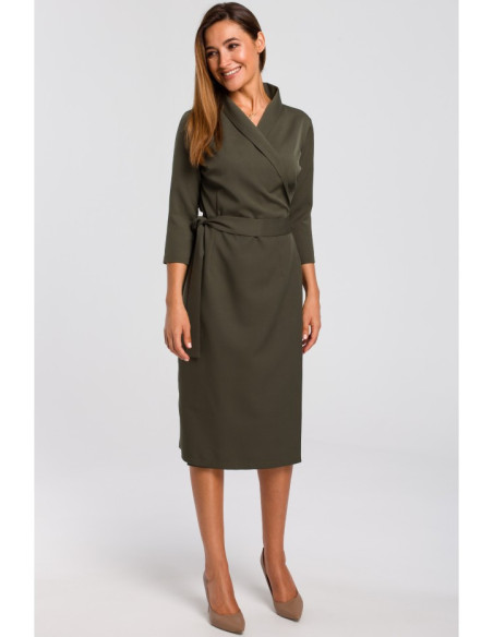 S175 Vokinė suknelė su juosmens diržu - chaki spalvos