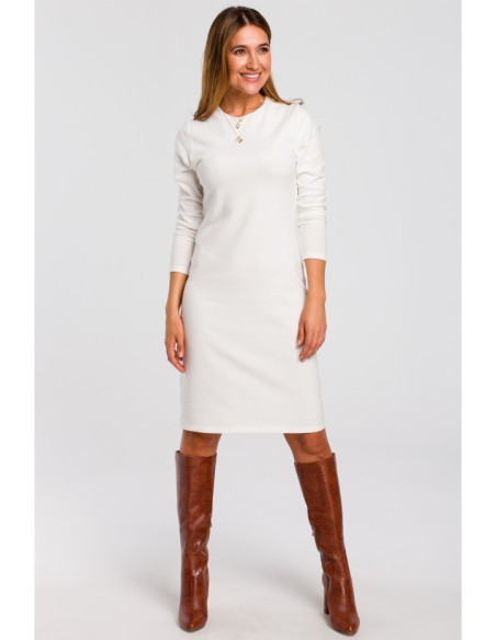 S178 Megztinė suknelė ilgomis rankovėmis - ecru spalvos
