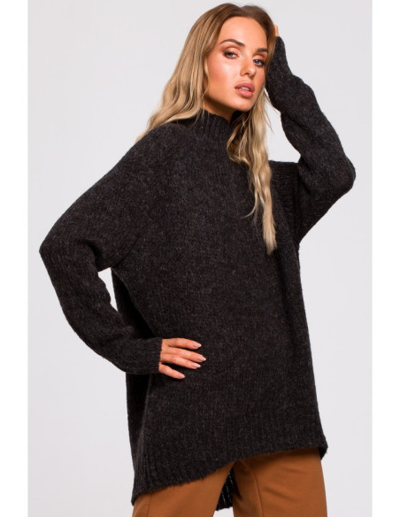 M468 Asimetriškas džemperis su pusiau užtrauktuku - grafitinis