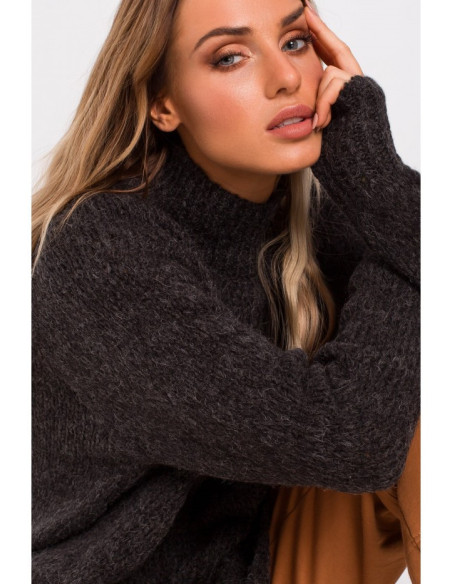 M468 Asimetriškas džemperis su pusiau užtrauktuku - grafitinis