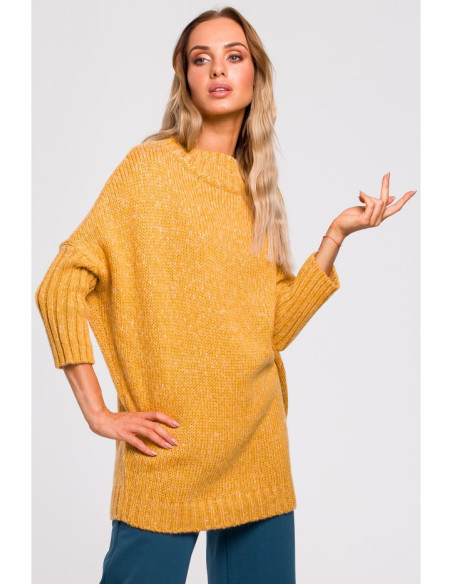 M470 Šiltas džemperis su pusiau golfu - medus