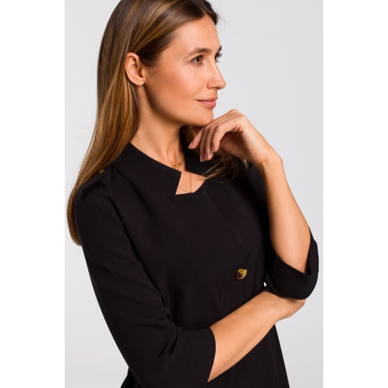 S189 Striukė suknelė su elastine juosta - juoda 2