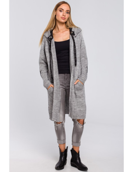 M474 Džemperis su gobtuvu ir kaklaraiščiais - pilkas