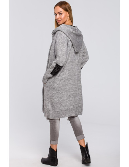 M474 Džemperis su gobtuvu ir kaklaraiščiais - pilkas