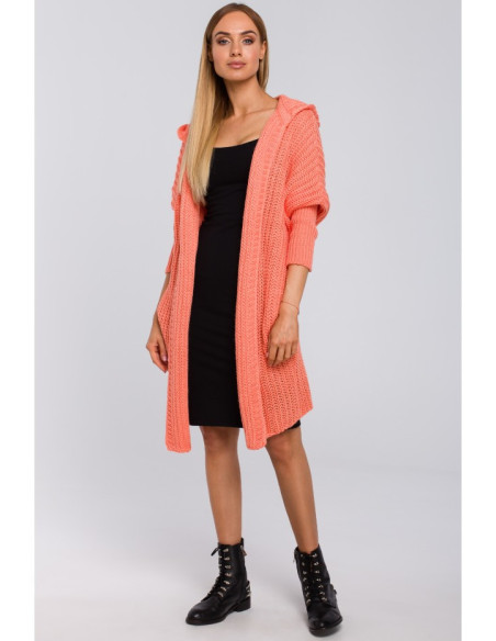 M475 oversize megztinis su gobtuvu - persikinis