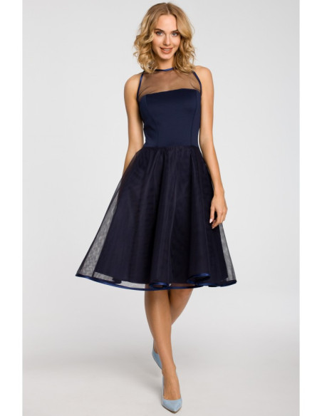 M148 Vakarinė suknelė su prigludusia viršutine dalimi - tamsiai mėlyna