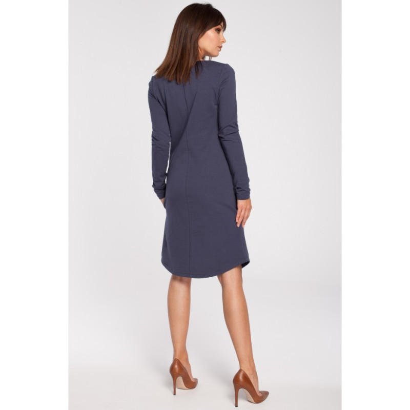 B017 Klasikinė suknelė su iškirpte ties kaklu - mėlyna 2