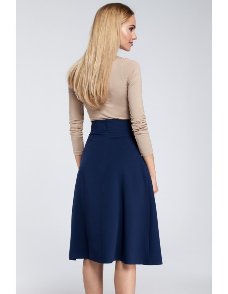 M302 Midi sijonas su klostėmis ir kišenėmis - tamsiai mėlynas