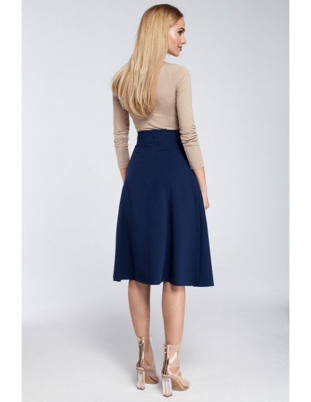 M302 Midi sijonas su klostėmis ir kišenėmis - tamsiai mėlynas