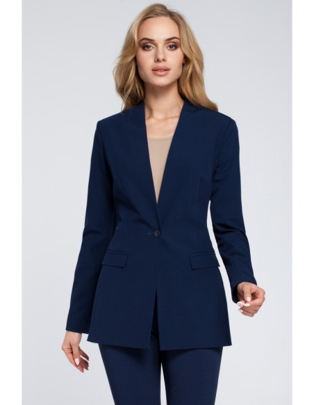 M304 Stilingas elegantiškas švarkas su sagomis - tamsiai mėlynas