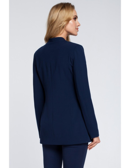 M304 Stilingas elegantiškas švarkas su sagomis - tamsiai mėlynas