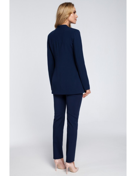 M304 Stilingas elegantiškas švarkas su sagomis - tamsiai mėlynas