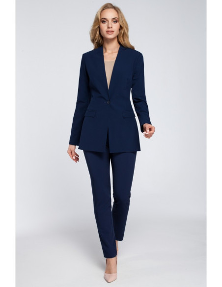 M304 Stilingas elegantiškas švarkas su sagomis - tamsiai mėlynas