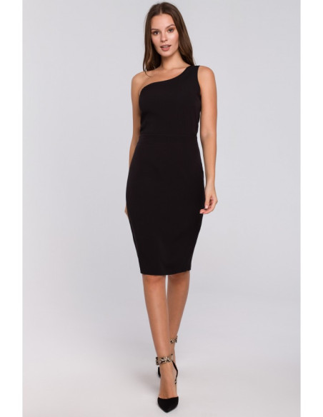 K003 Suknelė ant vieno peties - juoda