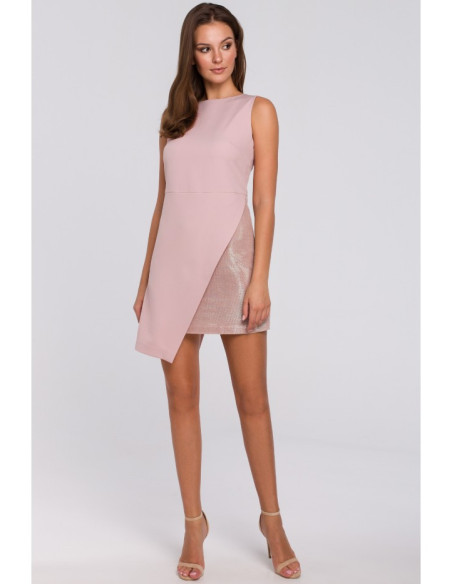 K014 Trumpa dvisluoksnė suknelė - purvinai rožinė