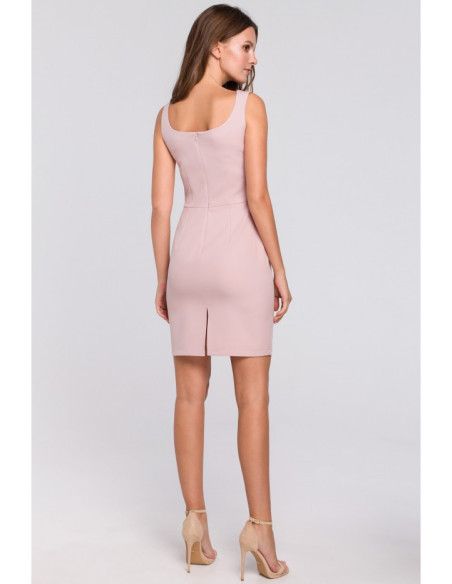 K022 Mini suknelė su karo iškirpte - purvinai rožinė