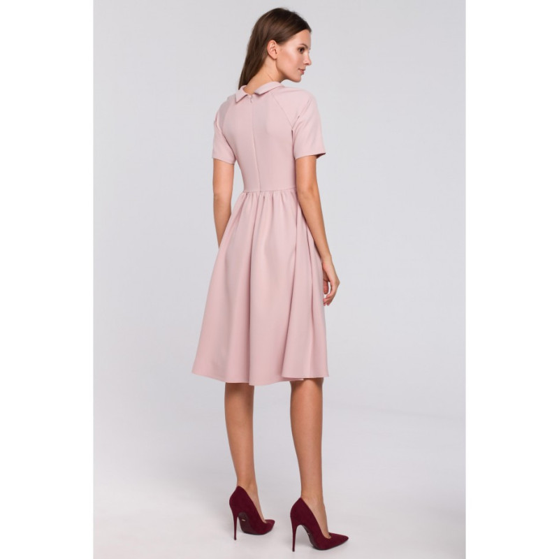 K028 Suknelė su apykakle - purvinai rožinė 2