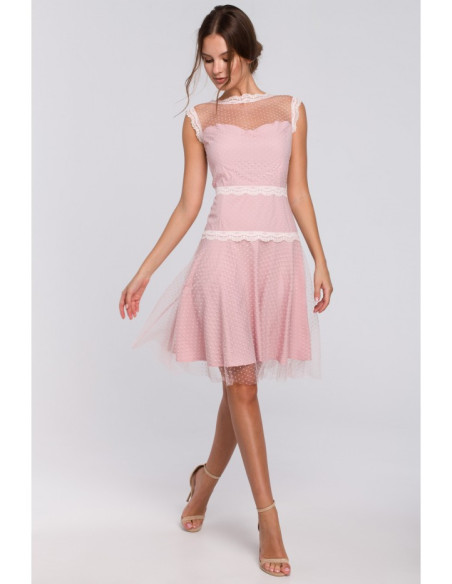 K030 Mirkčiojanti suknelė su taškeliais - pudros mėlyna