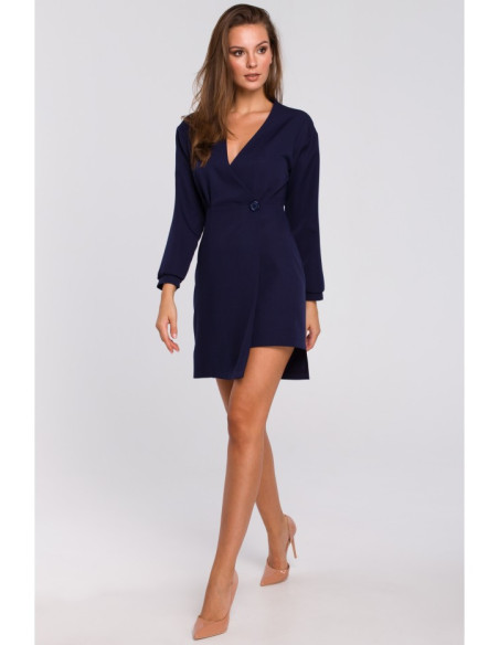 K034 Suknelė su viena saga ir voku - rašalo mėlyna