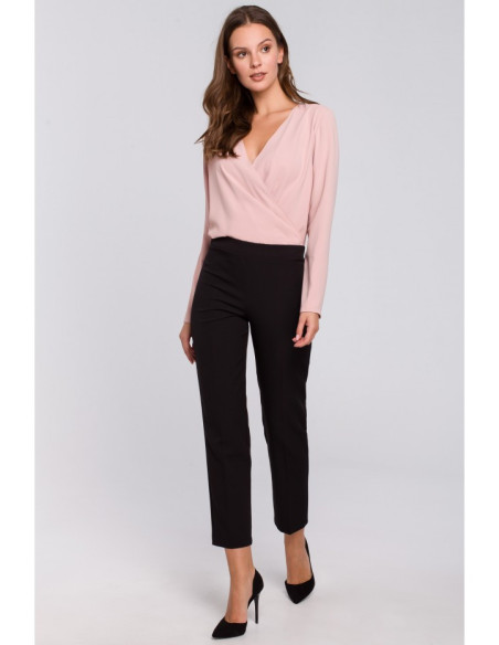 K035 Apkarpytos kelnės su elastinga juosta - juodos spalvos