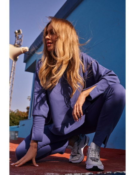 M491 Džemperis su šoninėmis prapjovomis ir apvadais - indigo spalvos