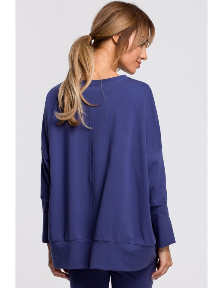M491 Džemperis su šoninėmis prapjovomis ir apvadais - indigo spalvos