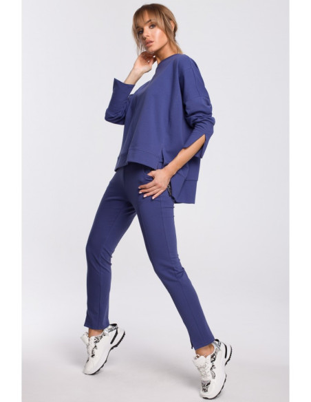 M491 Džemperis su šoninėmis prapjovomis ir apvadais - indigo spalvos