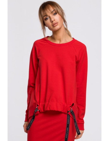 M492 Džemperis su sagtimis ir juostelėmis - raudonas
