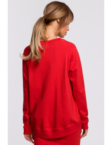 M492 Džemperis su sagtimis ir juostelėmis - raudonas