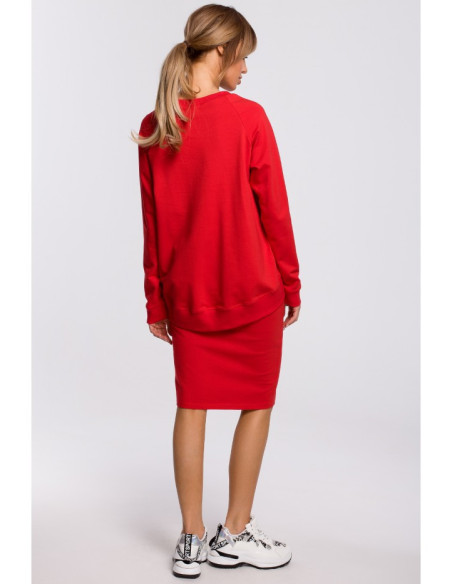 M492 Džemperis su sagtimis ir juostelėmis - raudonas