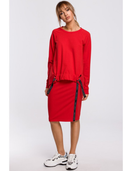 M492 Džemperis su sagtimis ir juostelėmis - raudonas