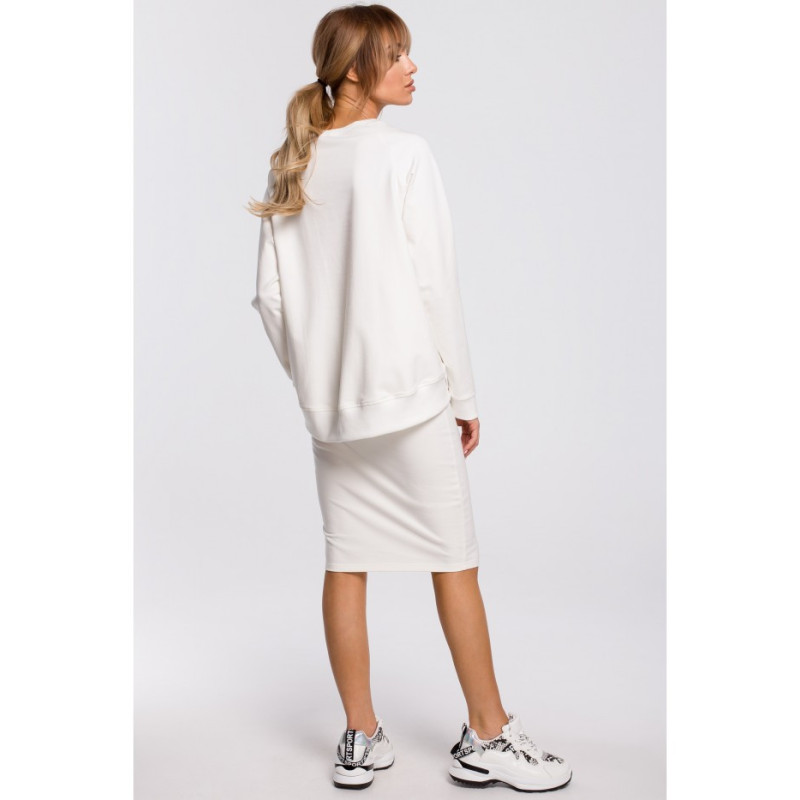 M494 Sijonas su prakirpimu ir vamzdeliu - ecru spalvos 2