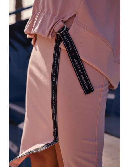 M494 Sijonas su prakirpimu ir apvadais - saldainių rožinės spalvos