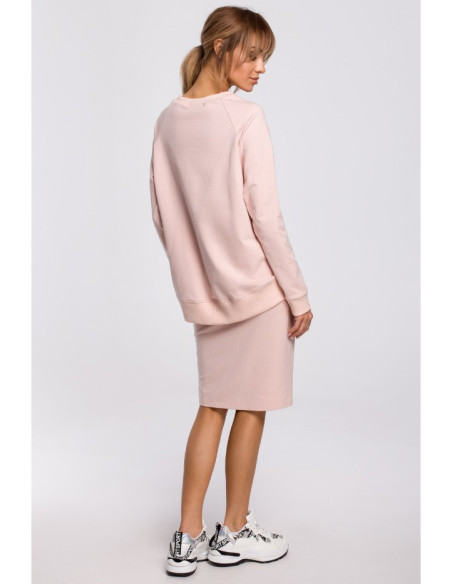 M494 Sijonas su prakirpimu ir apvadais - saldainių rožinės spalvos