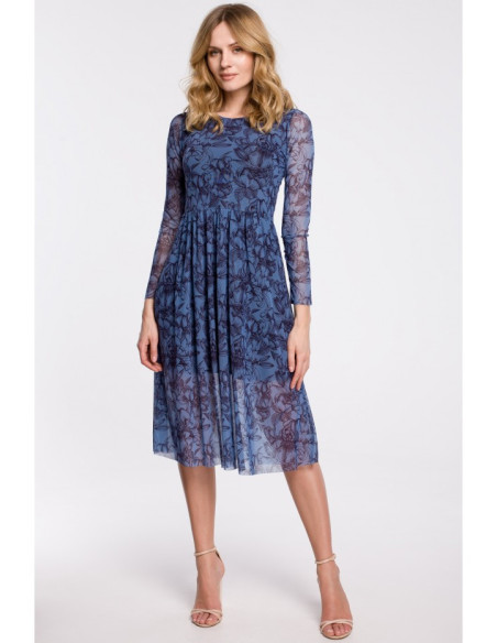 K064 Raštuota tinklinė platėjanti suknelė - 1 modelis