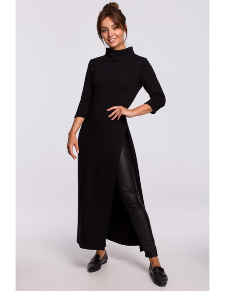 B163 Ilga tunika su prakirpimu - juoda