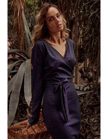 M524 Suknelė su voko formos viršumi ir raštu - 3 modelis