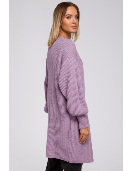 M538 Dryžuotas megztinis su kišenėmis - levandų spalvos