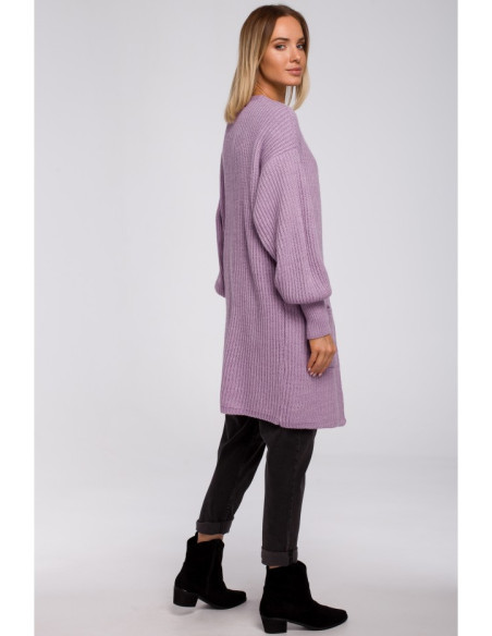 M538 Dryžuotas megztinis su kišenėmis - levandų spalvos